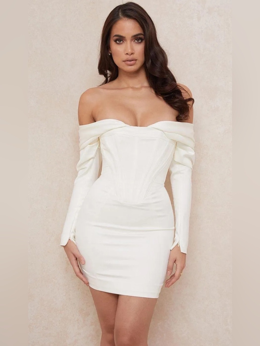 RARE House of CB 'Arista' Satin
Corset Mini Dress Ivory Size Small